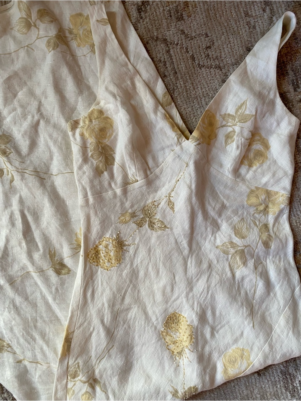 White House Black Market linen Cream and Yellow Floral Midi Dress - Picture 2 of 3